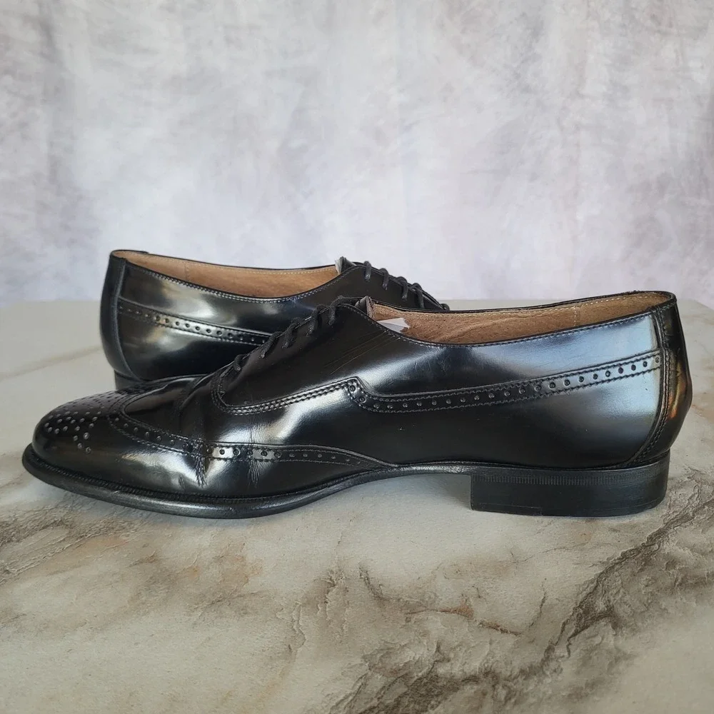 Johnston Murphy Italy Wingtip Oxfords Black Men's Size 8 M